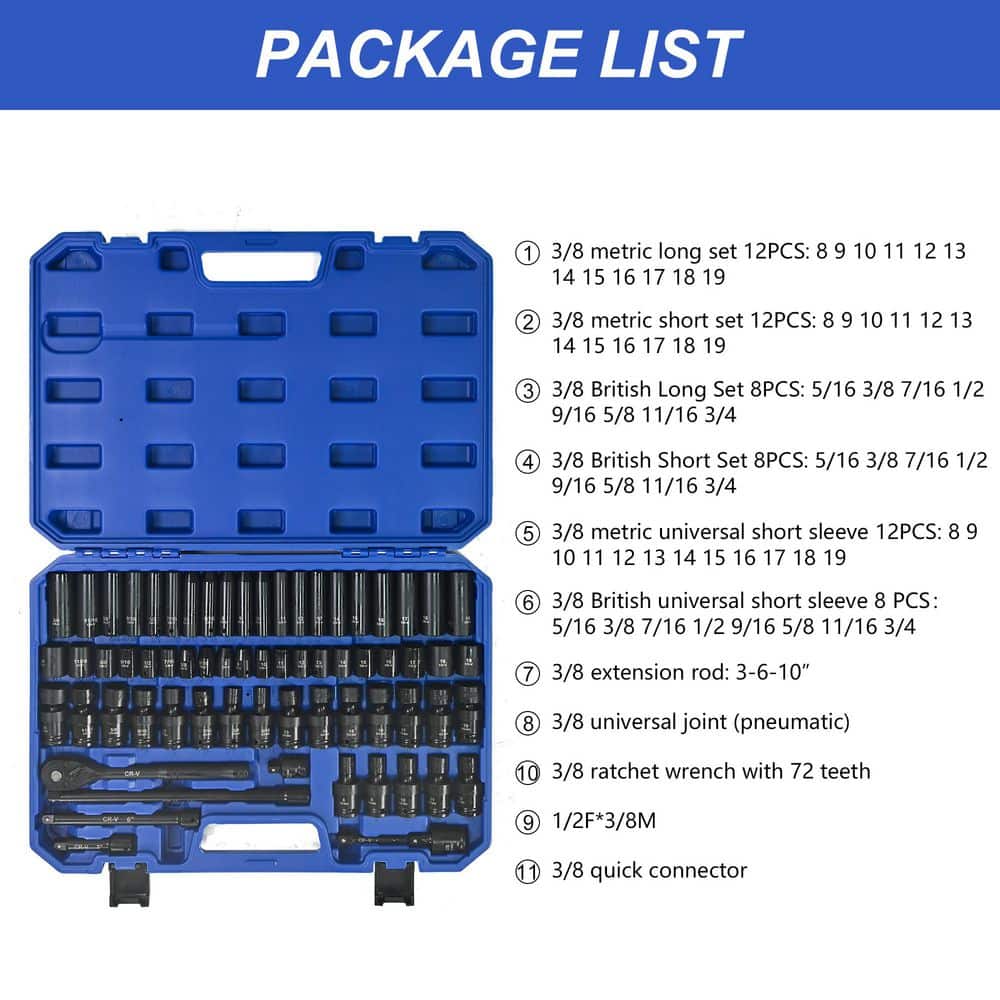 Boyel Living 67-Piece Air Tool and Accessories Kit with Pneumatic Universal Connectors, Ratchet Wrenches, Quick Couplings (3)