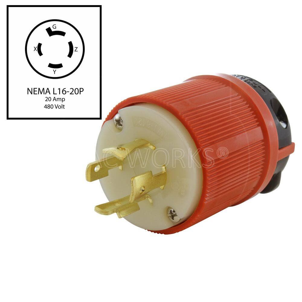 AC WORKS NEMA L16-20P 3-Phase 20A 480V 4-Prong Locking Male Plug with UL, C-UL Approval (2)