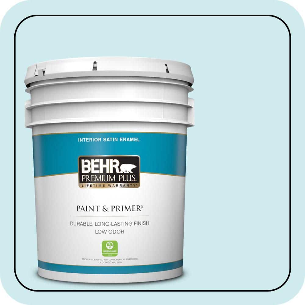 BEHR PREMIUM PLUS 5 gal. #510A-2 Salty Tear Satin Enamel Low Odor Interior Paint & Primer