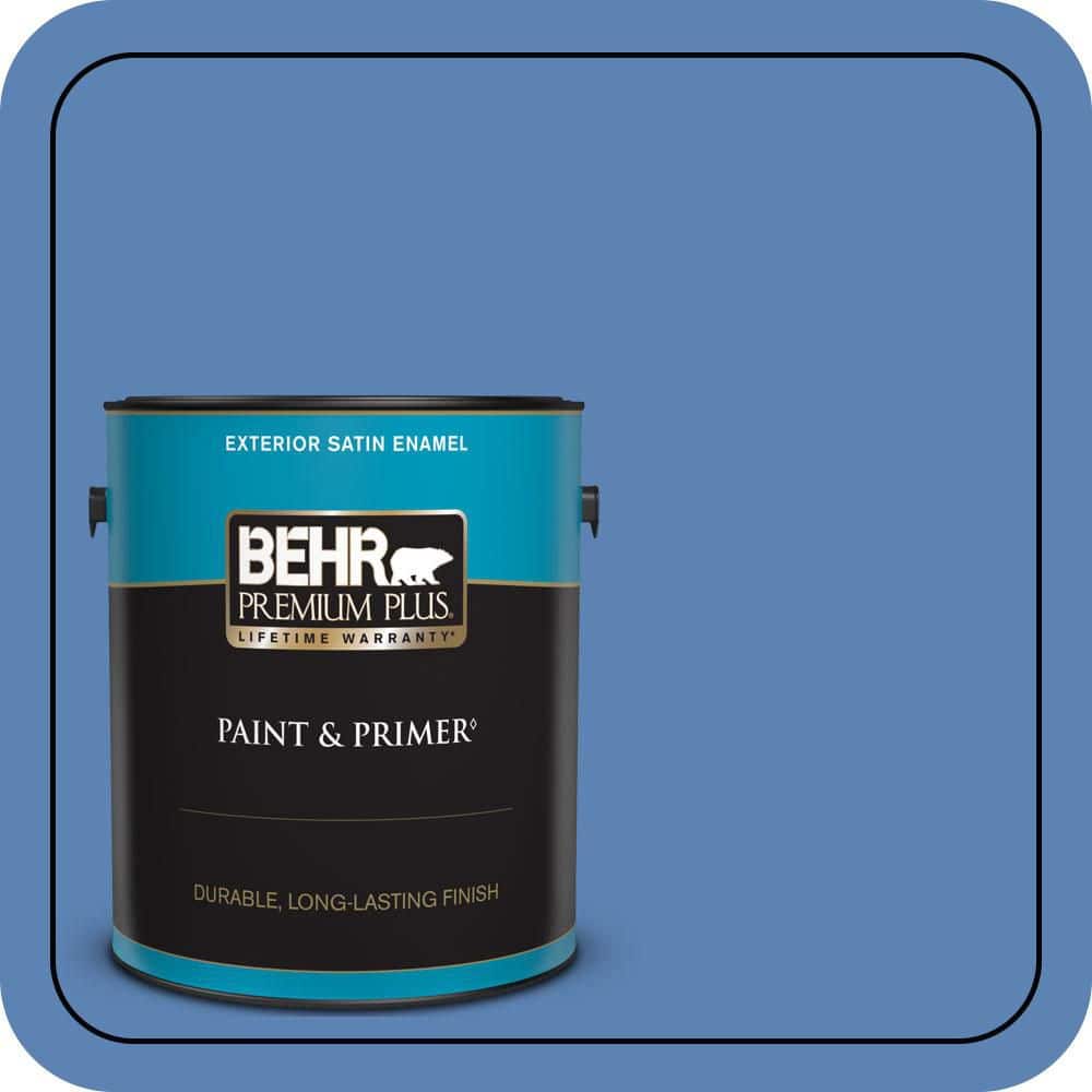 BEHR PREMIUM PLUS 1 gal. #PPU15-06 Neon Blue Satin Enamel Exterior Paint & Primer