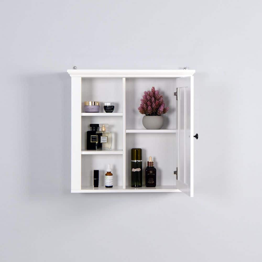 Unbranded 21 in. W x 5.71 in. D x 20 in. H White Wall Mounted Bathroom Storage Wall Cabinet with Door and Open Shelves (2)