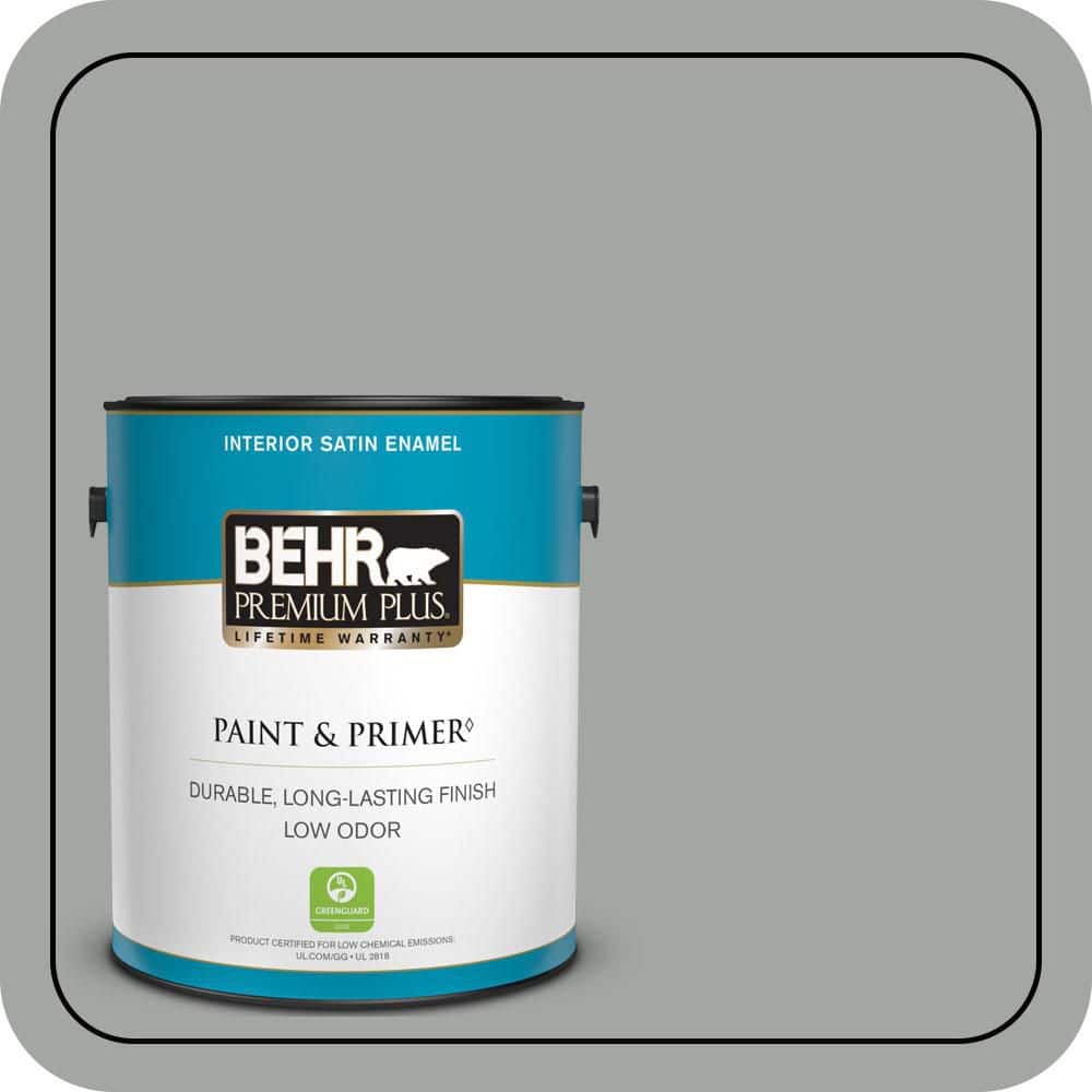 BEHR PREMIUM PLUS 1 gal. #PPU25-04 Sharkskin Suit Satin Enamel Low Odor Interior Paint & Primer