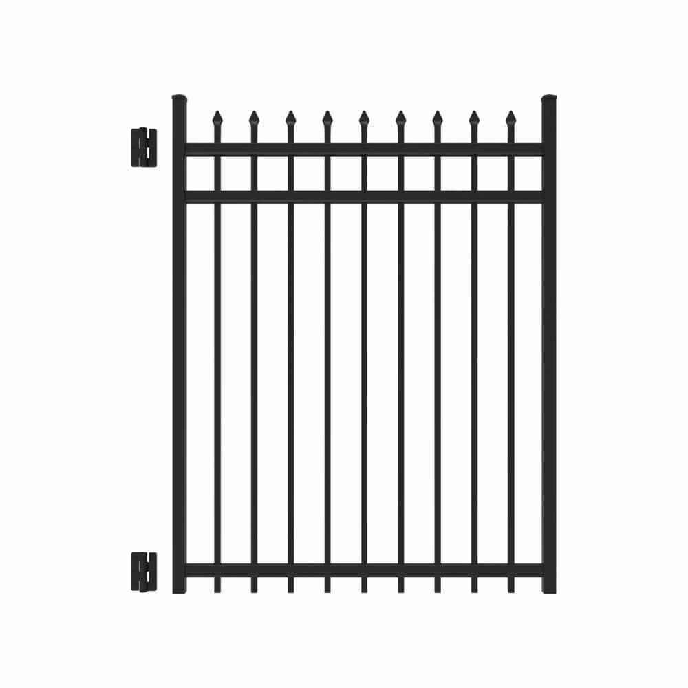 Barrette Outdoor Living Cascade 4 ft. x 5 ft. Heavy-Duty Black Aluminum Straight Pre-Assembled Fence Gate