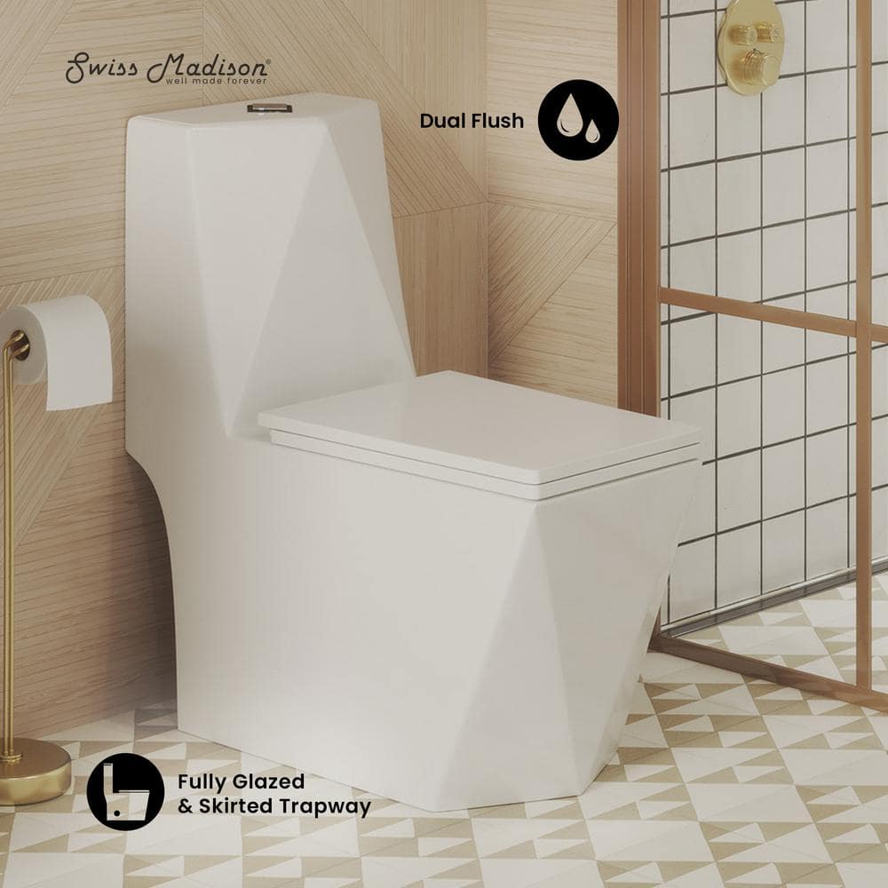 Swiss Madison Brusque One-Piece 1.1/1.6 GPF Dual Flush Square Toilet in Glossy White Seat Included (2)