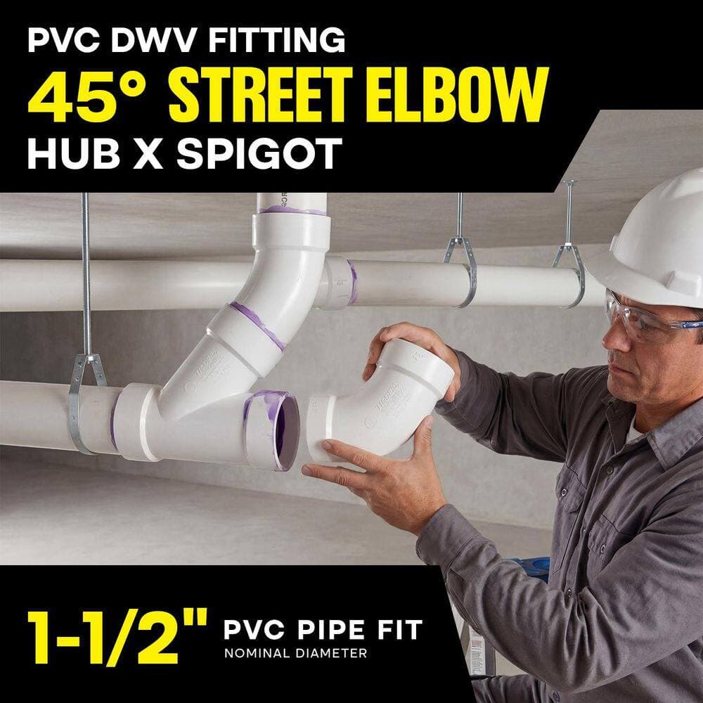 PLUMBFLEX 1-1/2 in. White Rigid PVC DWV 1/8 Bend 45° Street Elbow, 0.23 ft. Long, Hub x Spigot, Schedule 40 (100 Pack) (3)