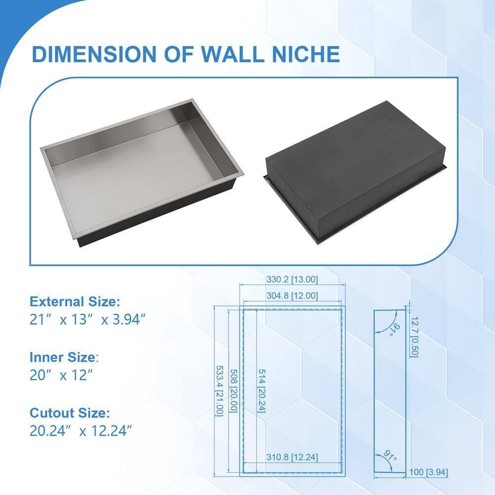 LORDEAR 21 in. W x 13 in. H x 4 in. D Stainless Steel Shower Niche in Stainless Steel Brushed (3)