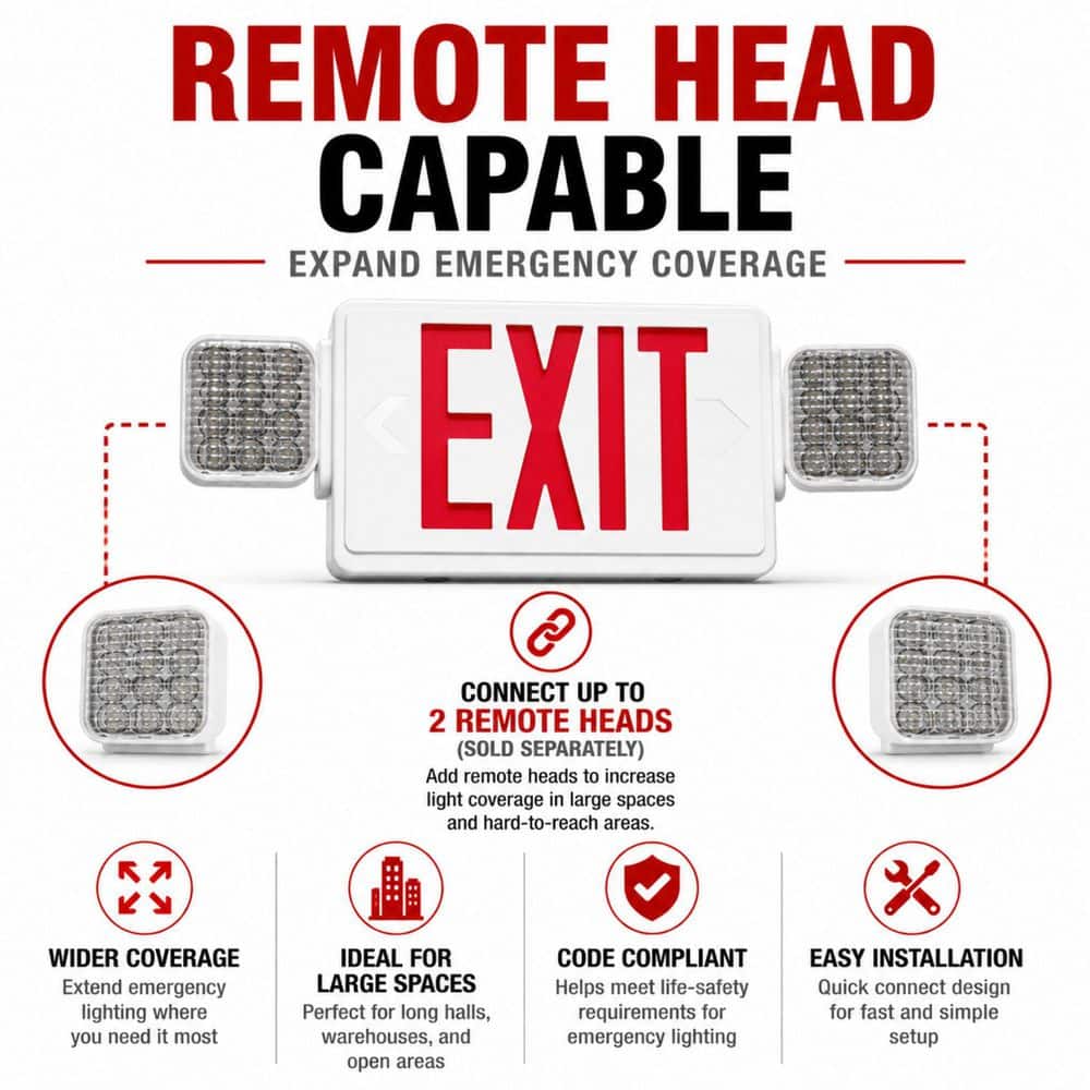 Commercial Electric Combo 2.4-Watt Equivalent Integrated LED White Remote Head Capable Exit Sign and Emergency Light with 9.6-Volt Battery (4)