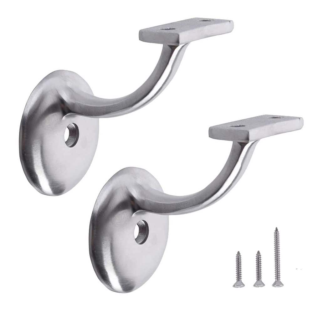NVNOO Heavy Duty Stainless Steel Hand Rail Stair Support for Stairways Home or Office Staircase Handrail, Silver (2-Pack) (1)
