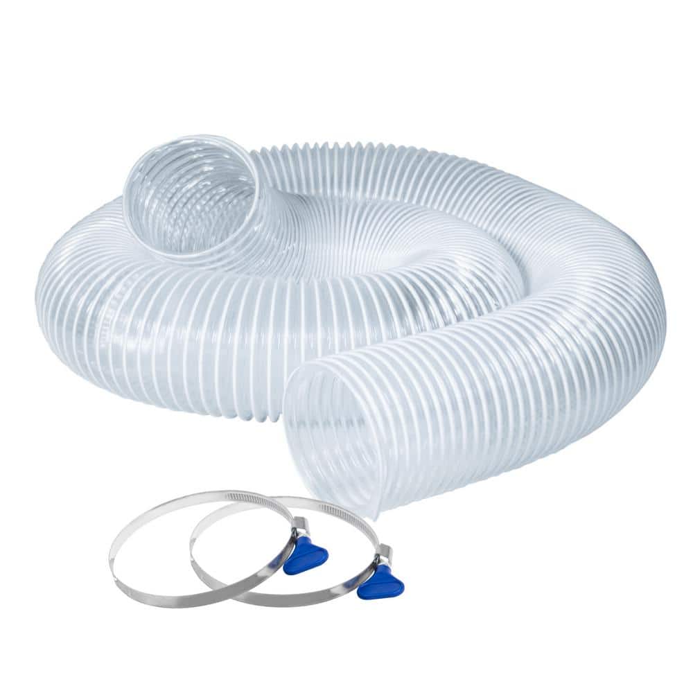 ‎POWERTEC 4 in. x 10 ft. Flexible PVC Dust Collection Hose with 2 Key Hose Clamps, Clear Color