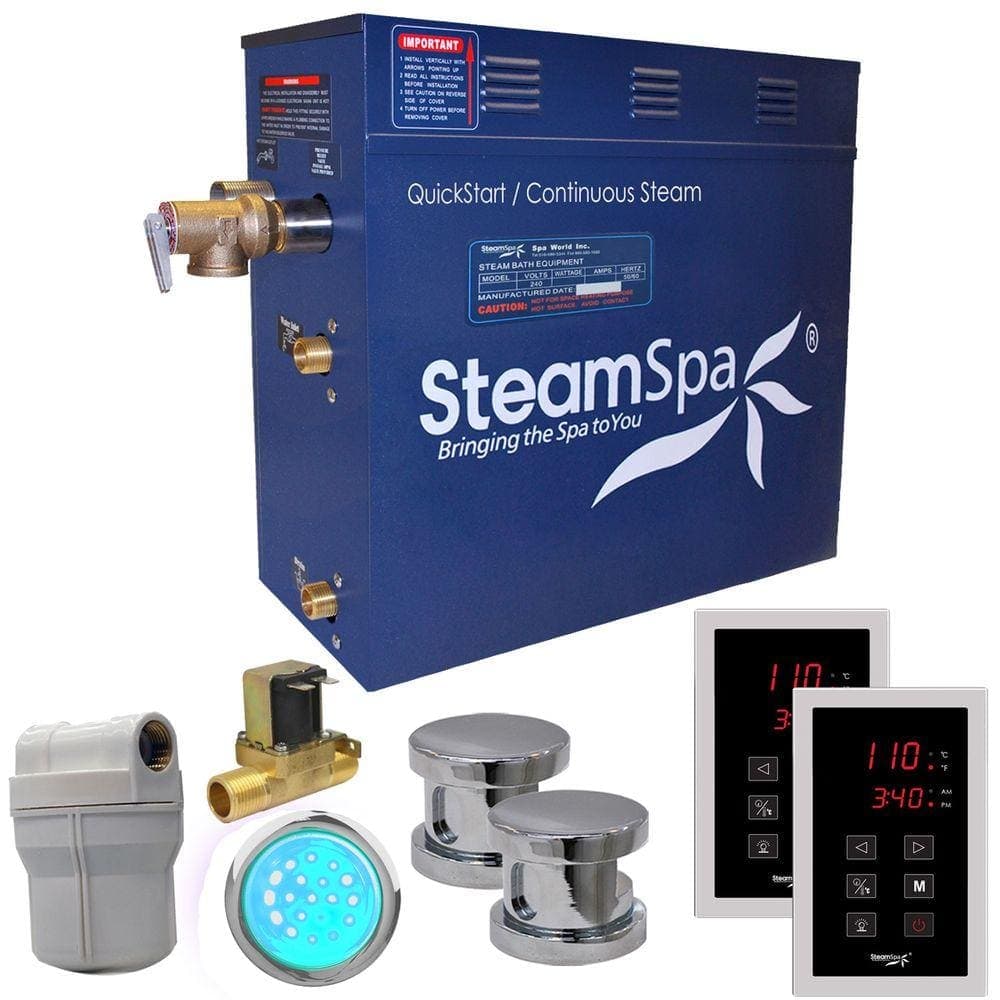 SteamSpa Royal Series 12kW Steam Bath Generator with Continuous Steam Plus Quick Start Tech and Auto Drain in Polished Chrome