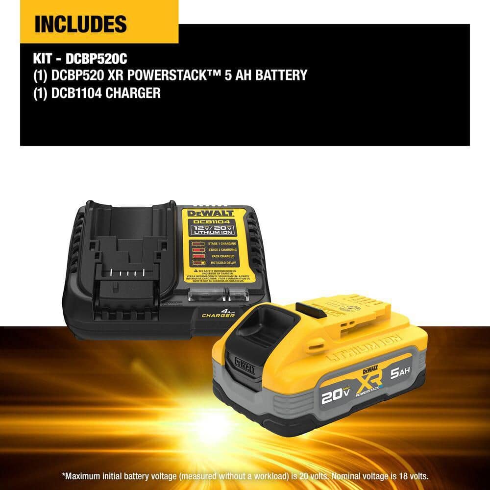 DEWALT 20V MAX XR POWERSTACK Lithium-Ion Battery Starter Kit with 5.0Ah Battery and Charger (3)
