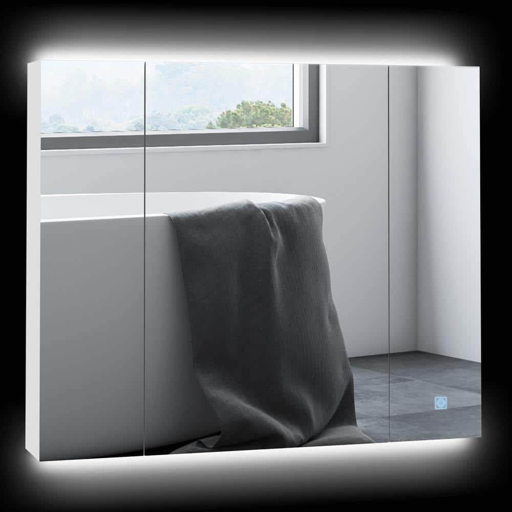 WELLFOR 34.3 in. W 4.92 in. D 24.8 in. H Bathroom Storage Wall Cabinet (1)