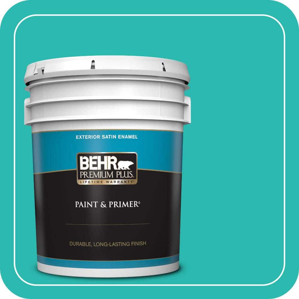 BEHR PREMIUM PLUS 5 gal. #P450-5 Island Aqua Satin Enamel Exterior Paint & Primer