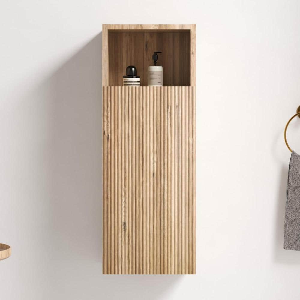 Zuvandra 11.82"W x 11.82"D x 31.52"H Eco-Friendly Wooden Bathroom Wall Cabinet with Doors and  Shelves Oak (1)
