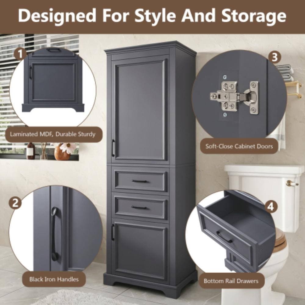 Unbranded 15.7 in. W x 23.8 in. D x 71 in. H Bathroom Gray Linen Cabinet (3)