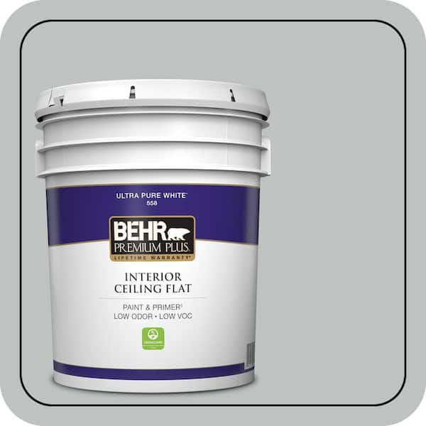 BEHR PREMIUM PLUS 5 gal. #PPU26-18 Silver Mine Ceiling Flat Interior Paint & Primer (2)