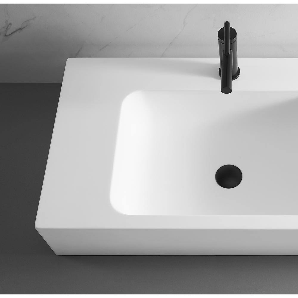 SERENE VALLEY 47 in. Dual Mount Solid Surface Material Bathroom Sink with Single Faucet Hole in Matte White (2)