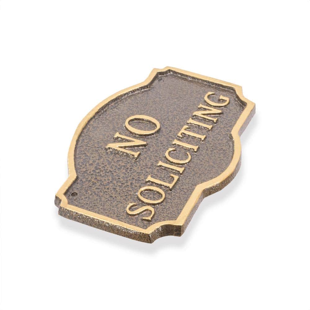 Montague Metal Products 10 in. x 15 in. Standard Montague No Soliciting Statement Plaque Sign with Lawn Stakes - Hammered Bronze/Gold (2)