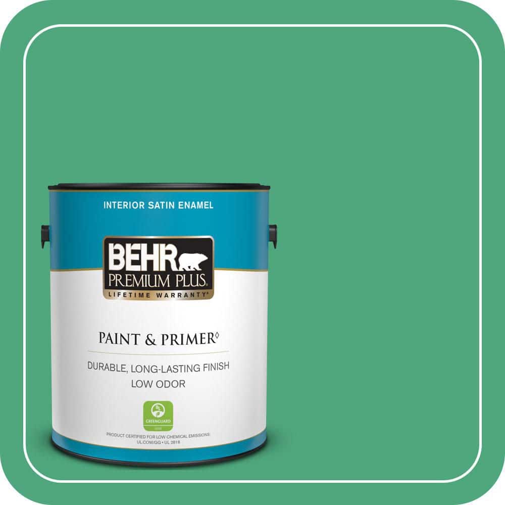 BEHR PREMIUM PLUS 1 gal. #P420-5 Shamrock Green Satin Enamel Low Odor Interior Paint & Primer