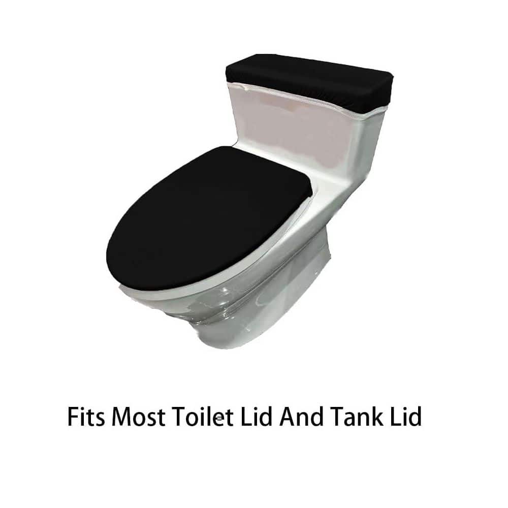 Wudkey 4-Piece Memory Foam Toilet Tank Cover with Toilet Lid Cover for Bathroom, Black (3)