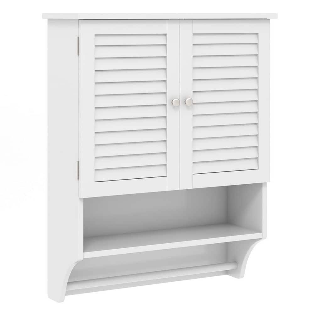 WELLFOR 23.5 in. W x 9.5 in. D x 29.5 in. H White Soft Close Bathroom Wall Cabinet with Towel Bar (1)