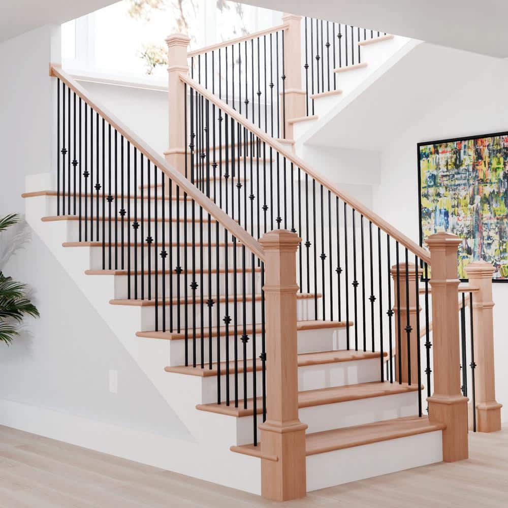 EVERMARK Stair Parts 44 in. x 1/2 in. Satin Black Single Knuckle Iron Baluster for Stair Remodel (2)