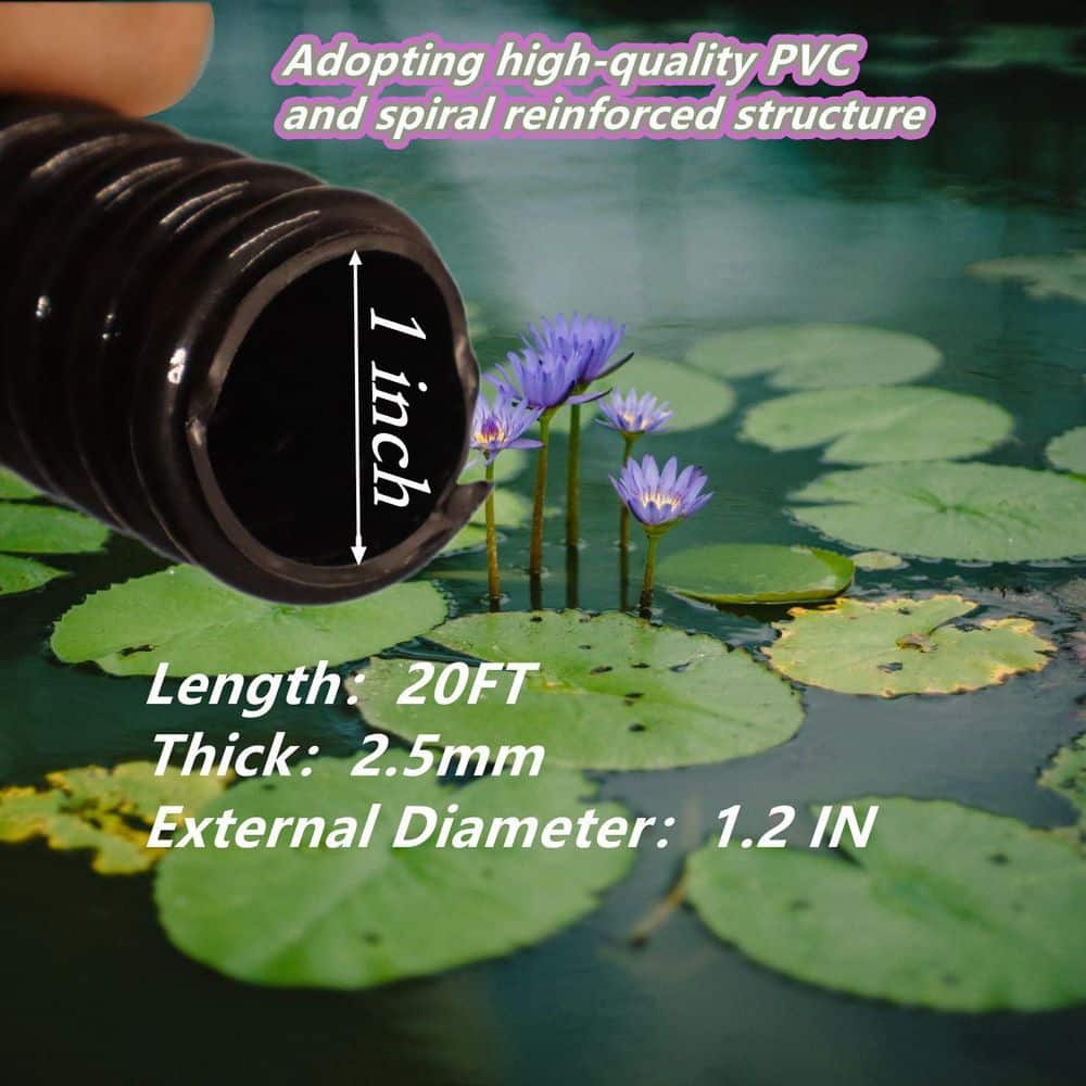Helhom Pond Tubing Id 1 in. x 20 ft. Corrugated Drain Pipe Flexible Pond Hose with Clamps and Pipe Fittings for Pump Fountain (3)