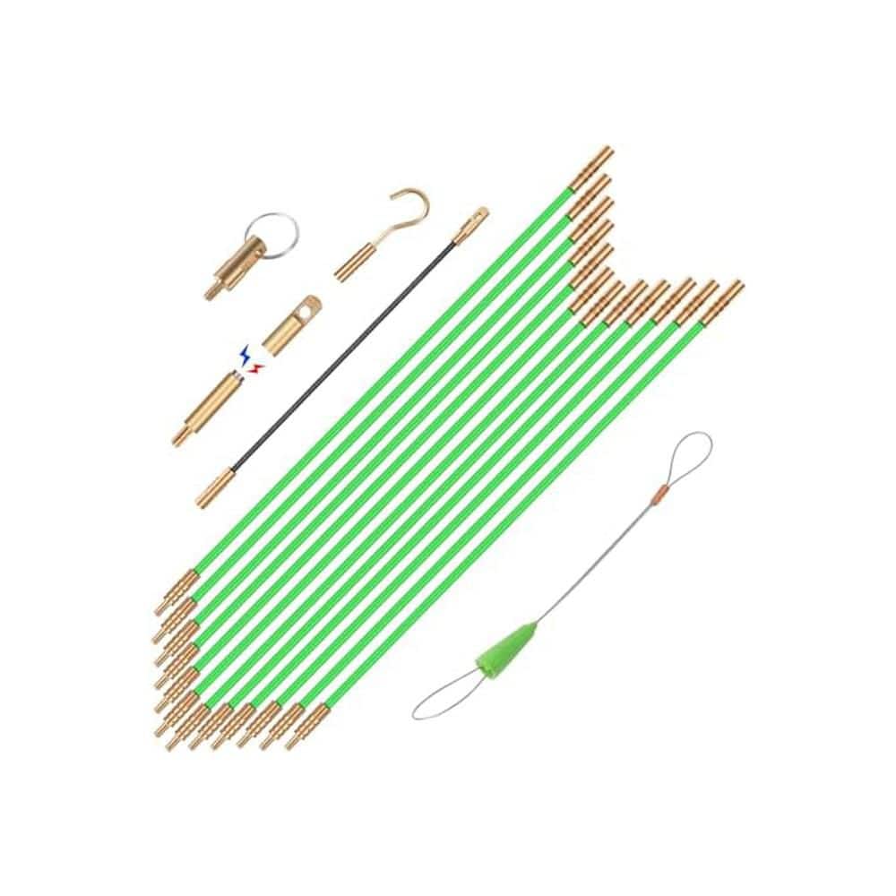 Yichuhaoxi Fiberglass Electrical Wire Cable Glow 16.8 ft. Rods Fish Tape Kit with 6 Attachments for Pulling and Installing Wires (1)