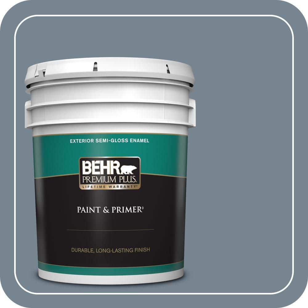 BEHR PREMIUM PLUS 5 gal. #PPU14-05 Forever Denim Semi-Gloss Enamel Exterior Paint & Primer
