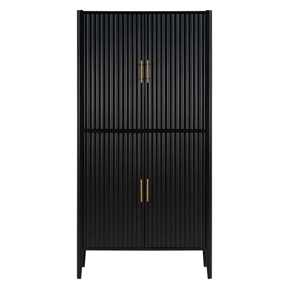 COWLOWN 35.2 in. W x 17.6 in. D x 70.9 in. H Black Linen Cabinet with Glass Display & Stemware Rack, Drawer & Adjustable Shelves (1)