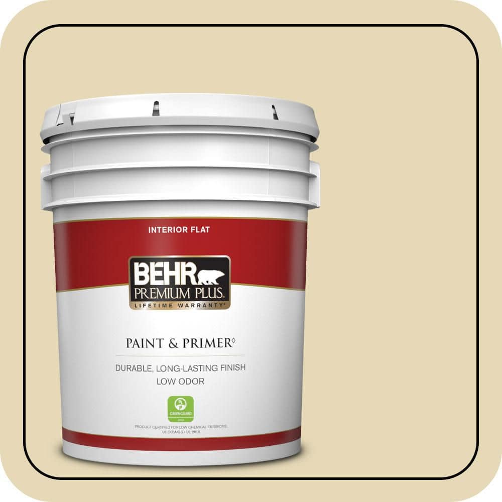 BEHR PREMIUM PLUS 5 gal. #PPU8-13 Lemon Balm Flat Low Odor Interior Paint & Primer