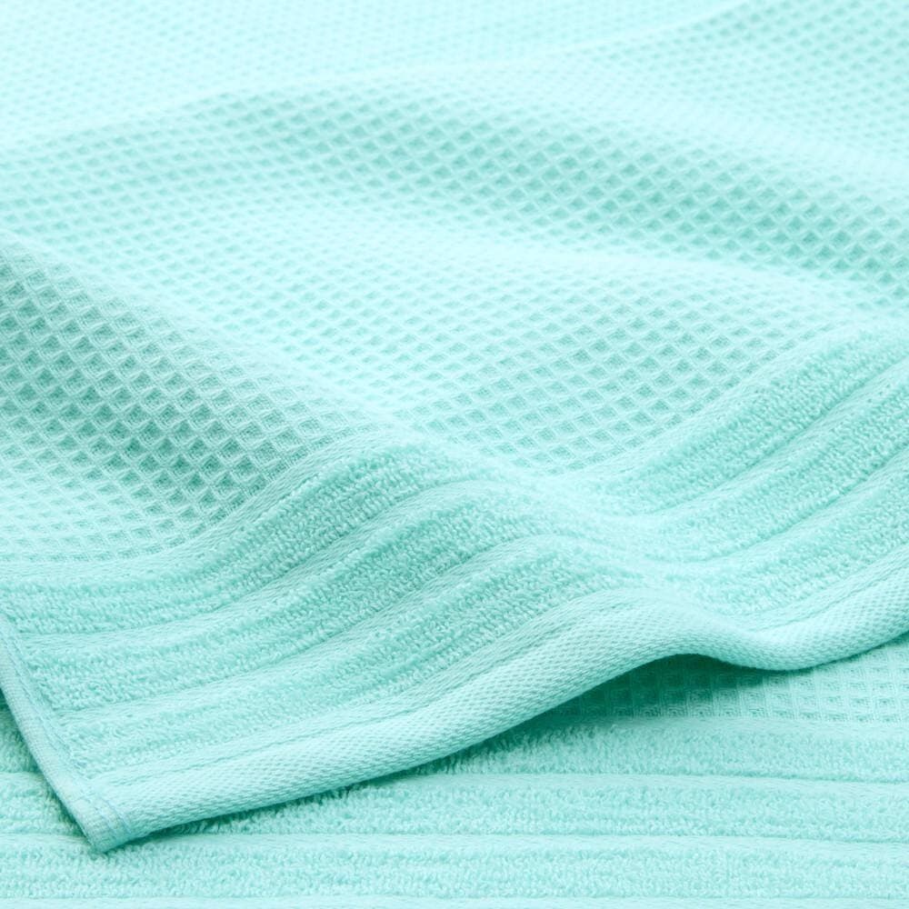 TOWN & COUNTRY LIVING Small Waffle Woven Terry Stripe 30 in. x 56 in. Mint Cotton 4-Pack Bath Towel Set (3)