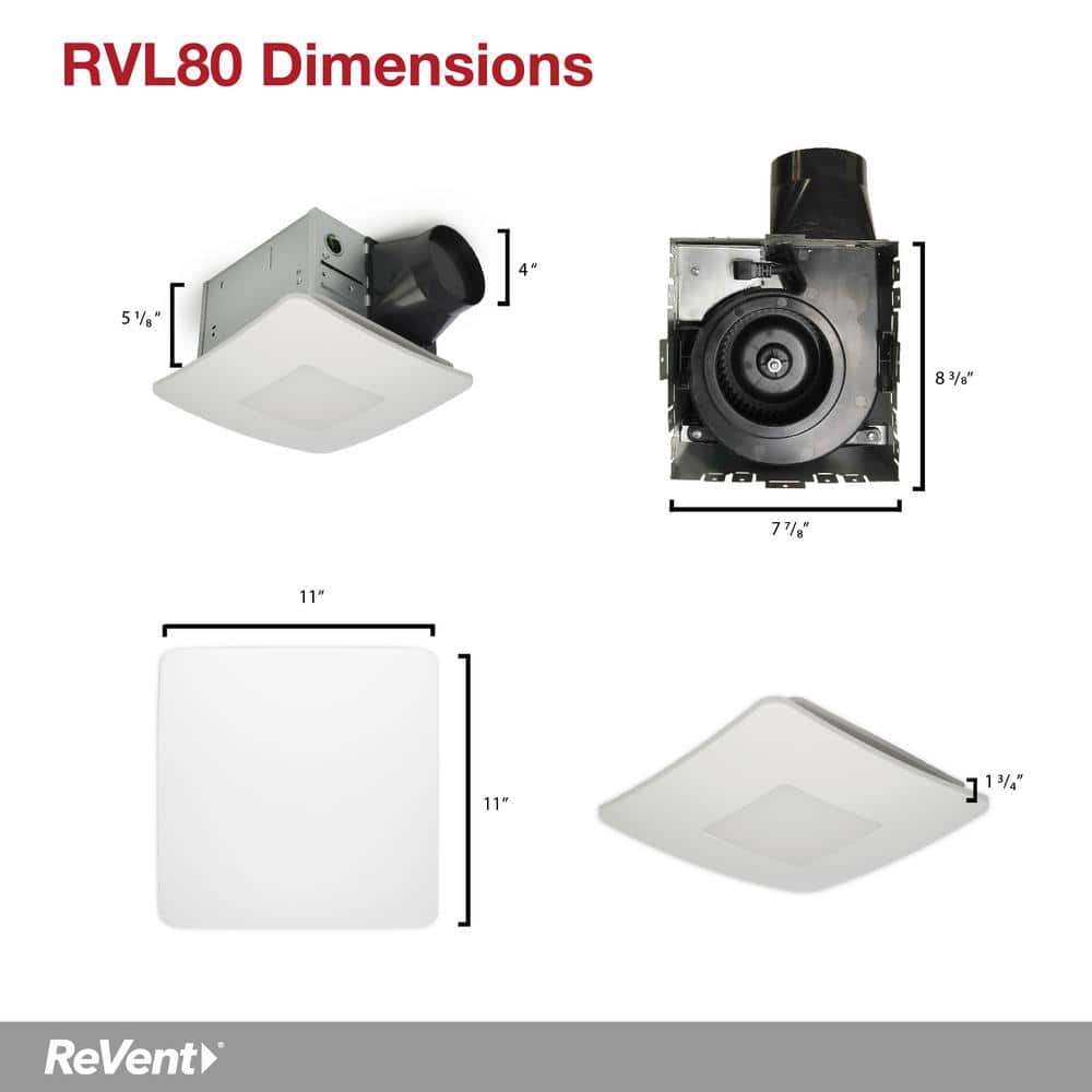 ReVent 80 CFM Ceiling/Wall Mount Easy Roomside Installation Bathroom/Bath Exhaust Fan with 5 Level LED Lighting, ENERGY STAR (4)