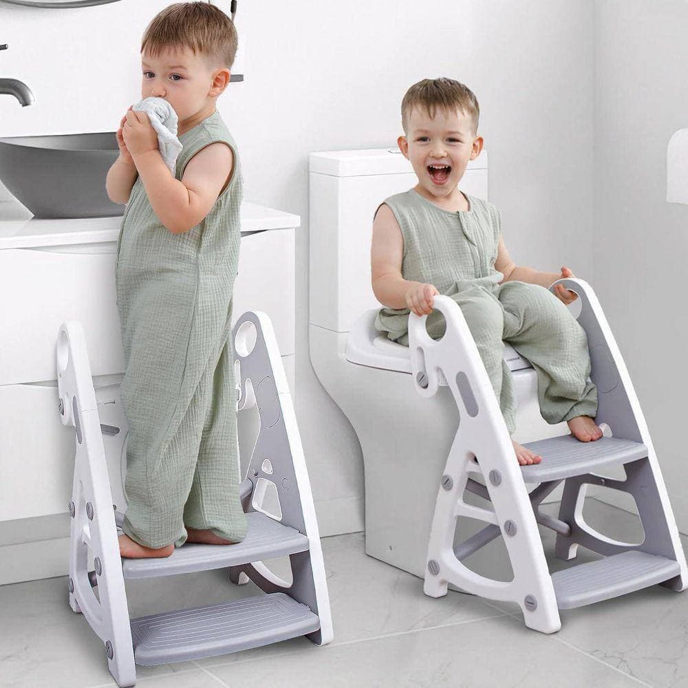 KIWDZFU 1.5 ft. Reach Potty Training Seat Toddler Step Stool Ultimate Stability Adjustable Step Seat Height for Boys Girls Grey (3)
