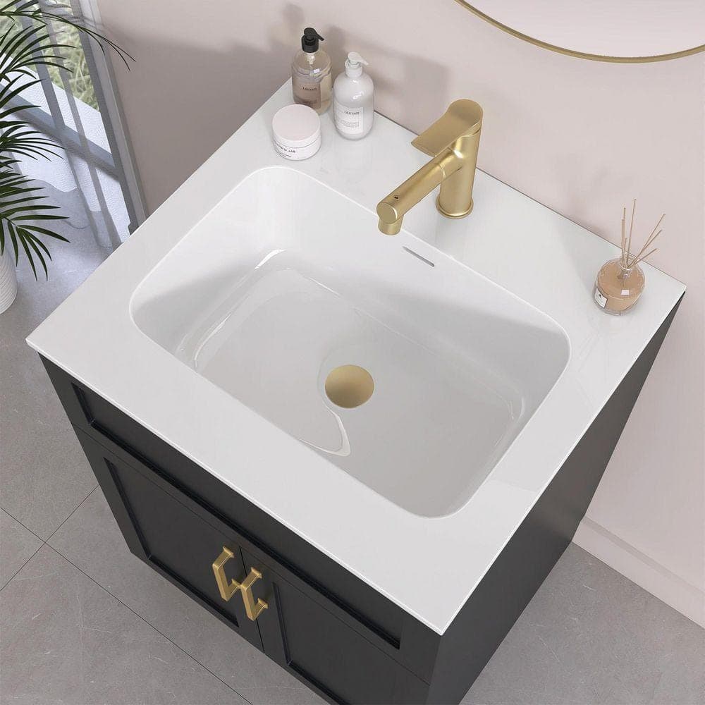 NTQ 24 in. W. x 22 in. D Solid Surface Resin White Vanity Top Rectangular Single Sink Bathroom Vanity Top in Glossy White (2)
