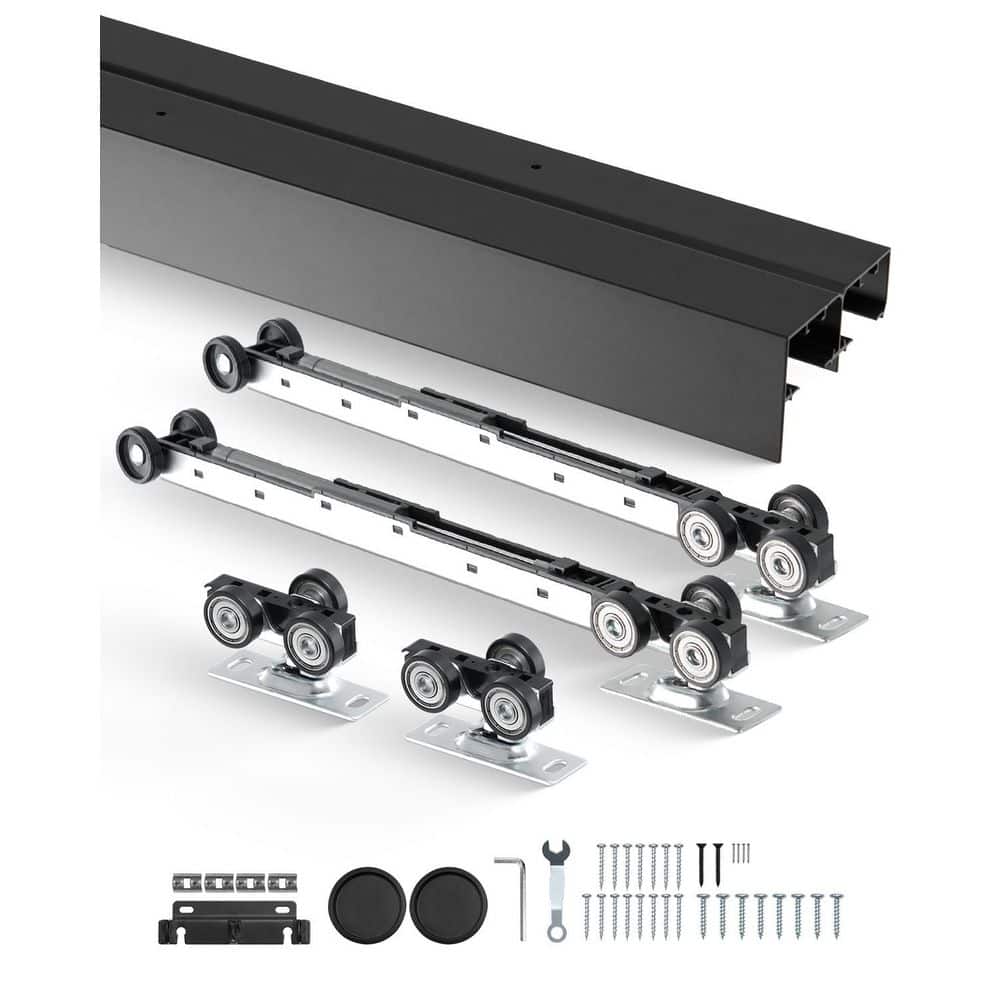 SKYSHALO Bypass Door Hardware,8 ft. Sliding Door Hardware Kit, Aluminum Alloy, Fit Door Thickness 1 3/8 in.-1 3/4 in. 2025 update (1)