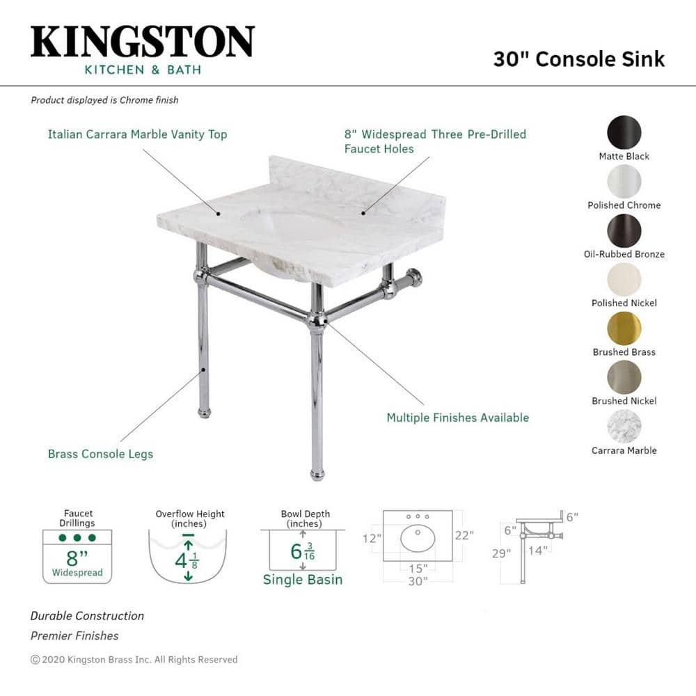 Kingston Brass Templeton Marble White Console Sink Basin and Leg Combo in Brushed Nickel (2)