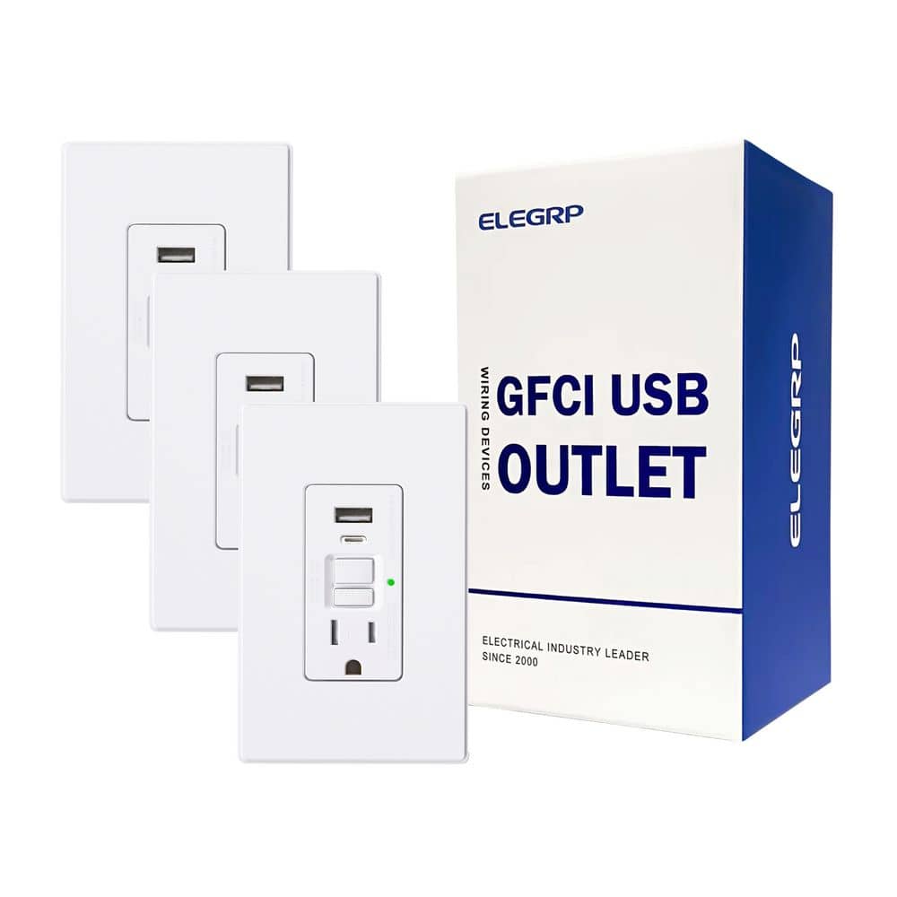 ELEGRP Tamper Resistant Self-Test GFCI Outlet Receptacle and 24-W In-Wall USB Charger combo, Type A and Type C (1)