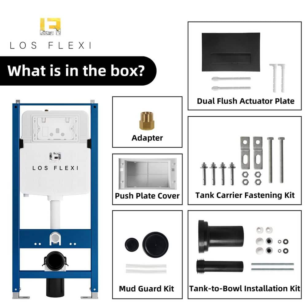 Los Flexi In-Wall Toilet Tank Carrier for Wall Hung Toilets 0.8/1.6 GPF Dual Flush Concealed Tank Includes Flush Plate in Blue (2)