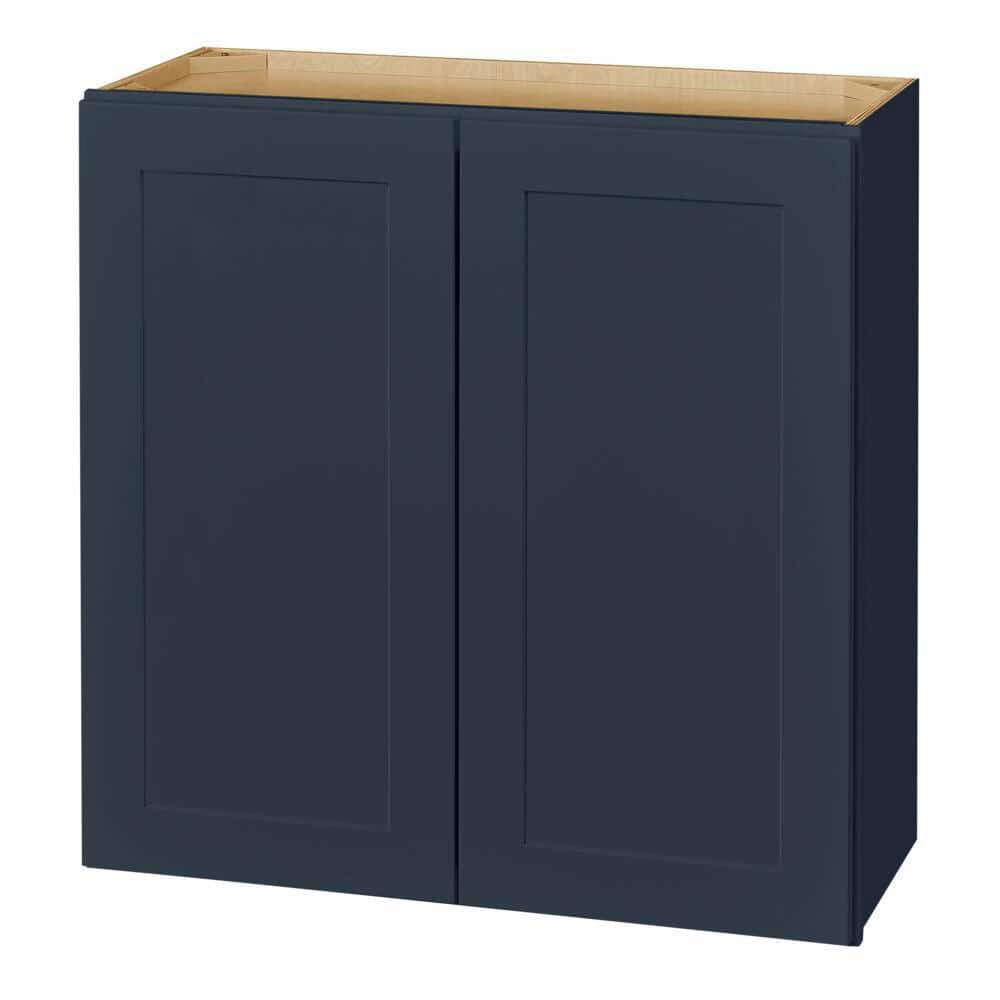 Hampton Bay Avondale 36 in. W x 12 in. D x 30 in. H Ready to Assemble Plywood Shaker Wall Kitchen Cabinet in Ink Blue