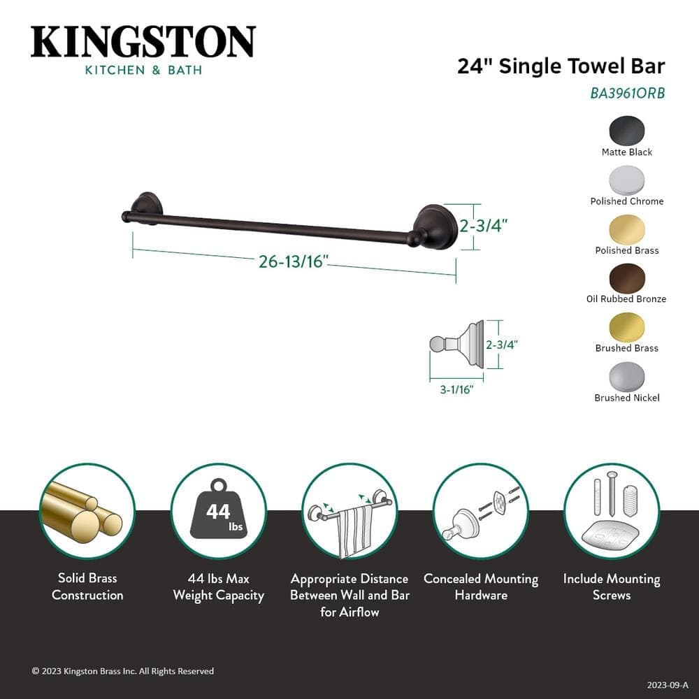 Kingston Brass Restoration 24 in. Wall Mounted Towel Bar in Matte Black (3)