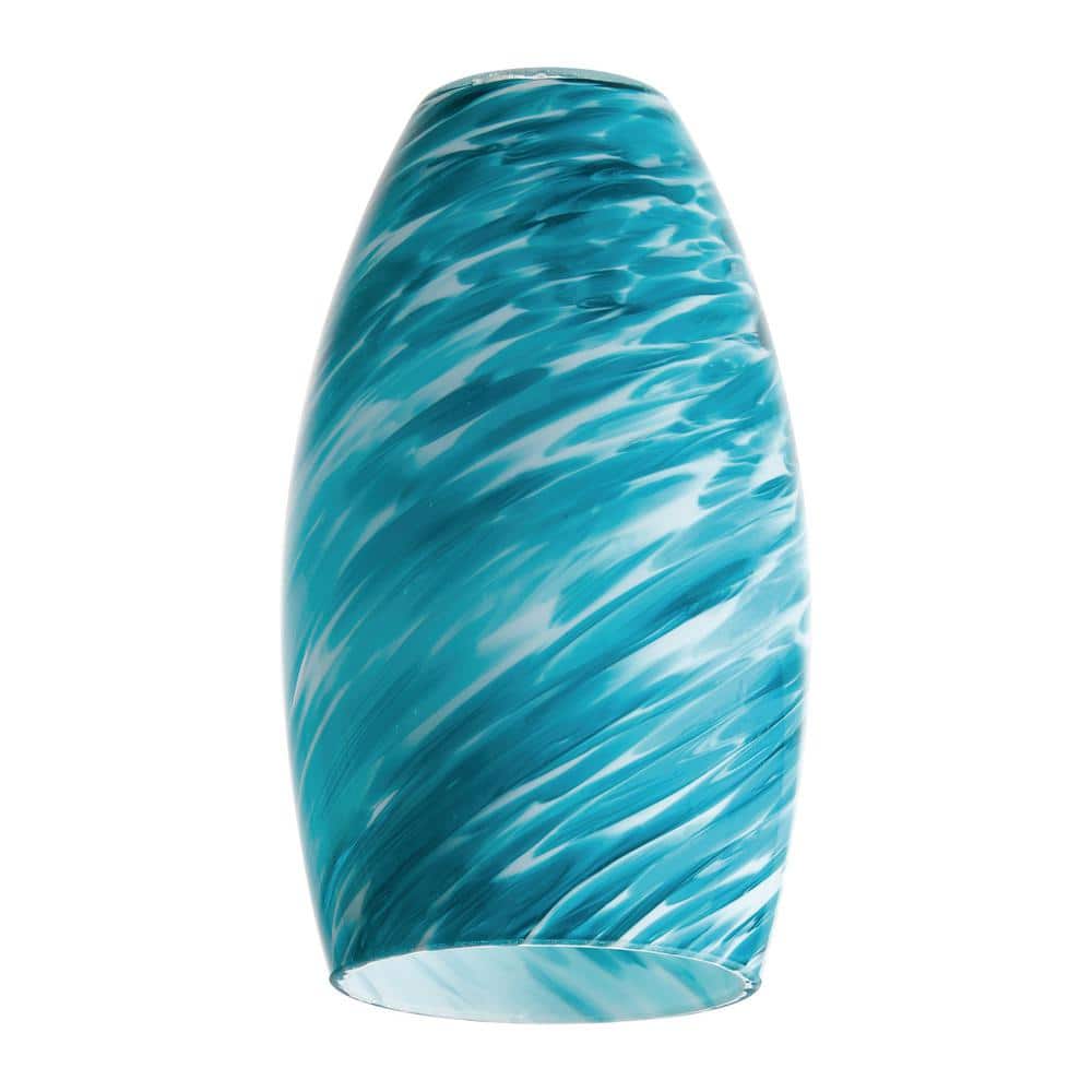 PRIVATE BRAND UNBRANDED 7.75 in Blue Swirl Glass Elongated Oval Shaped Replacement Pendant Shade with 2.25 in. Neckless Fitter (2)
