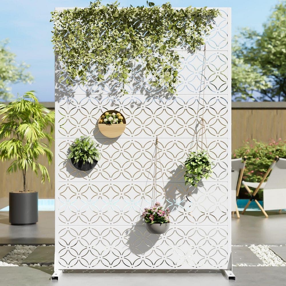 Dovelina 47 in. x 72 in. White Textured Metal Garden Screens Outdoor Privacy Screen (1)