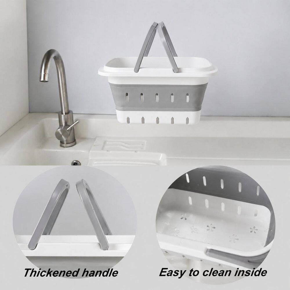 Unbranded Brushed Nickel Portable Folding Plastic Shower Caddy Organizer with Handle Perforated Collapsible Bathroom Tote Grey (3)