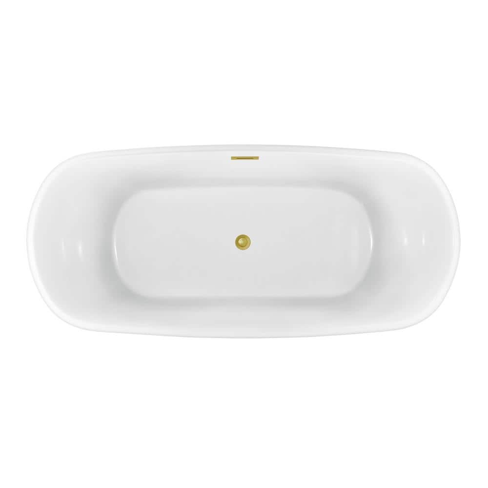 Streamline 67 in. Acrylic Flatbottom Non-Whirlpool Bathtub in Glossy Black with Polished Gold Drain and Overflow Cover (3)