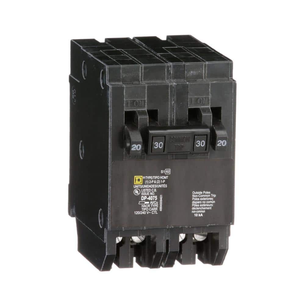 Square D Homeline 2-20-Amp Single-Pole 1-30-Amp 2-Pole Quad Tandem Circuit Breaker (HOMT2020230CP)