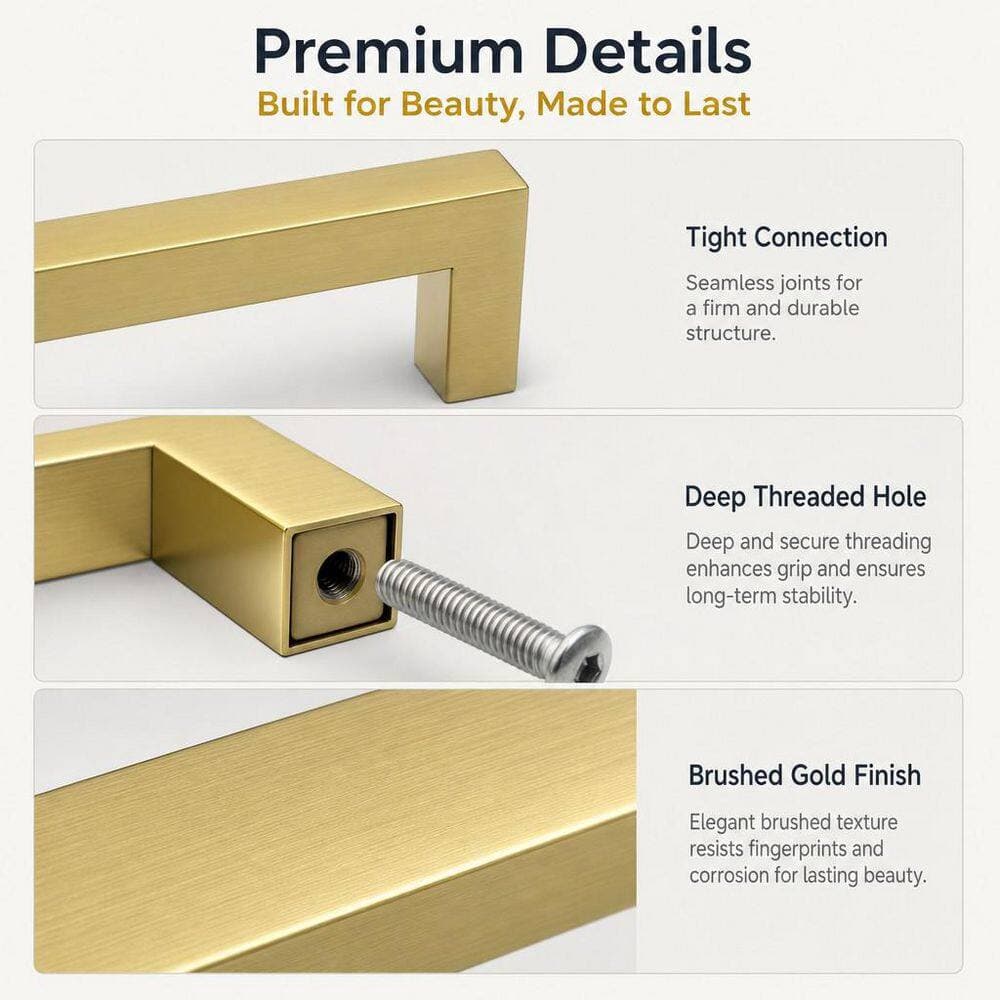 Numhew 10-Pack 5 in. Cabinet Pulls in Brushed Gold, Drawer Pulls, Modern Cabinet Hardware Handles for Kitchen Cabinets (3)