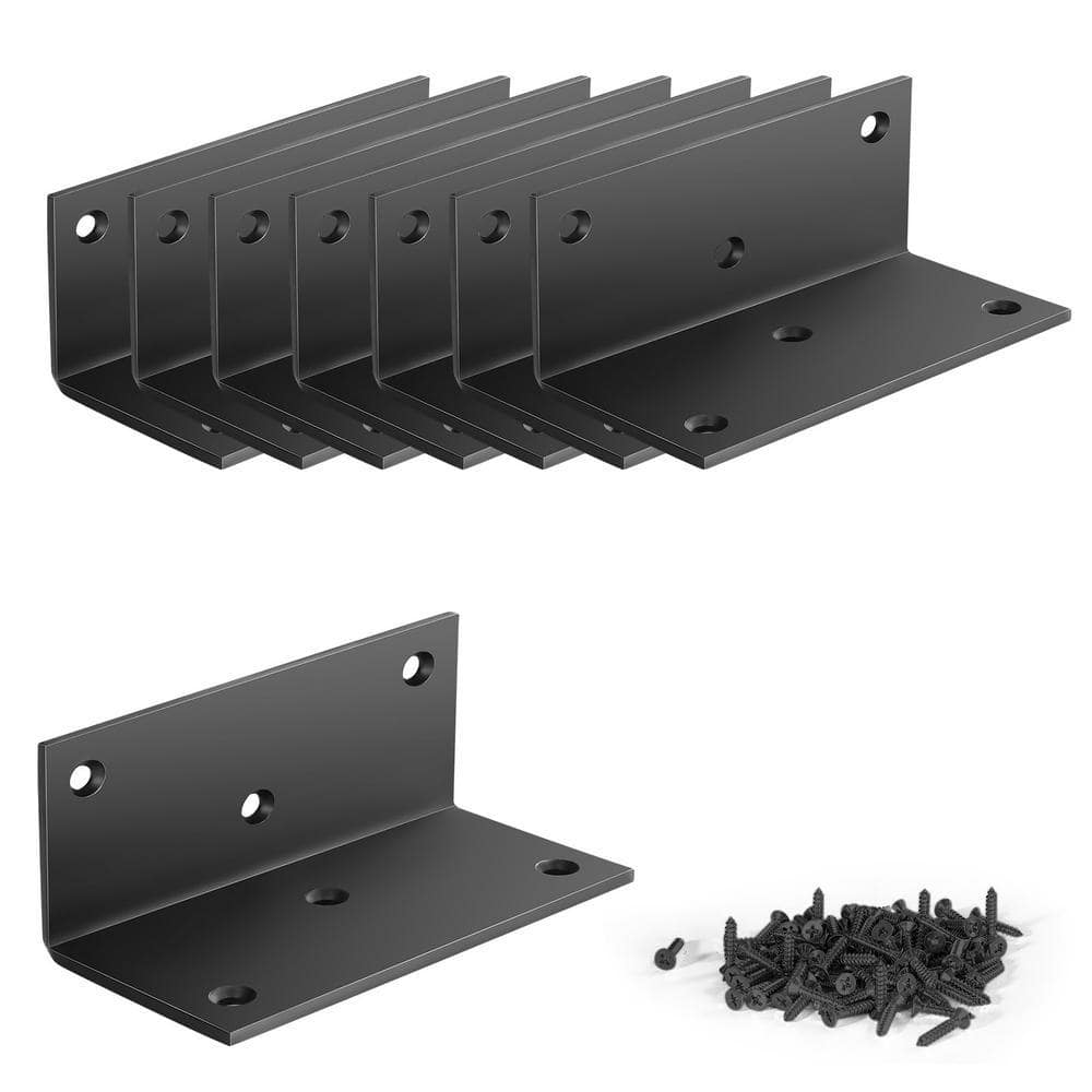 Angel Sar 8-Pieces 4 in. x 2 in. x 2 in. 3 mm th L Right Angle Bracket 90° Corner Brace for Wood Bookshelf Furniture Cabinet Black