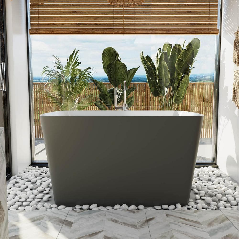 Mokleba 47 in. L x 27.55 in.W Japanese Soaking Acrylic Freestanding Flatbottom Bathtub Right Drain with cUPC Certified in Gray