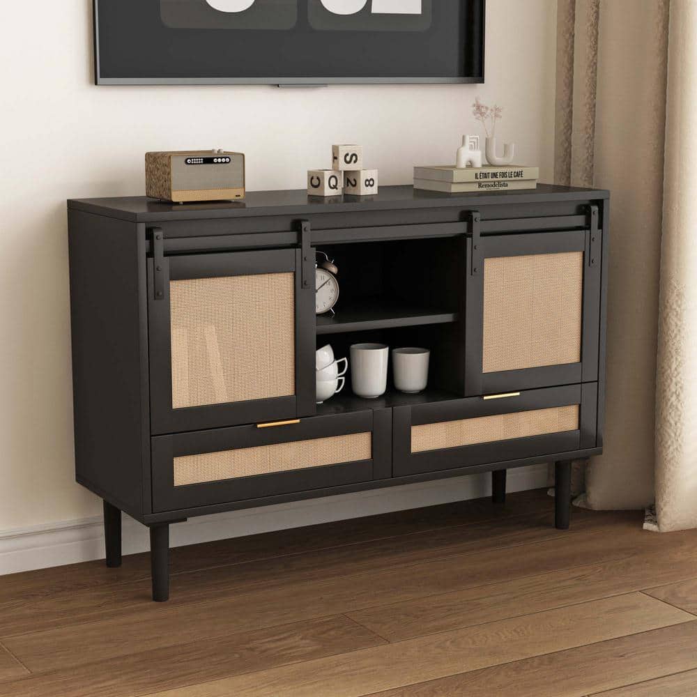 Unbranded 47.24 in. W 15.75 in. D 31.5 in. H Linen Cabinet Sliding Barn Door Storage Cabinet with 2-Drawers (2)